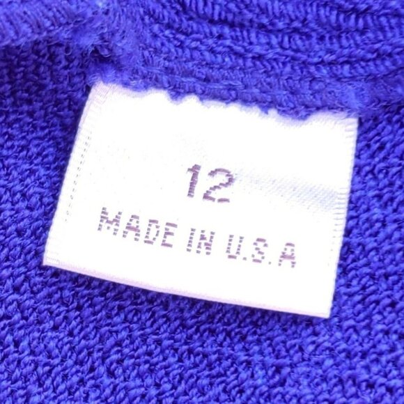 80s Purple Knit Dress Color Block Anne Marie Jones Size 10 With Pockets - Picture 11 of 14